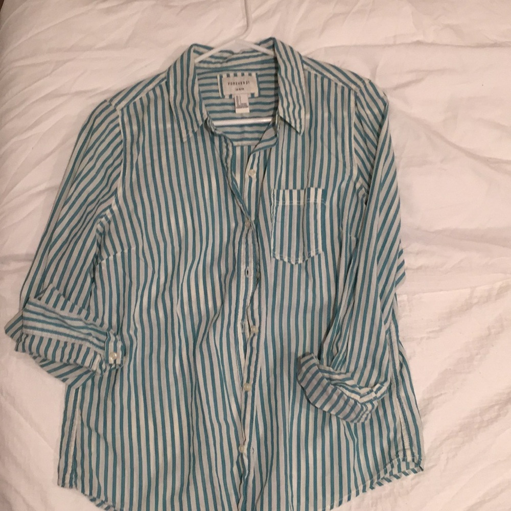 Stripes blue green button down Forever 21